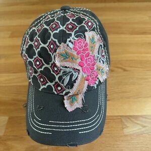 Way West Floral Cross Distressed Hat